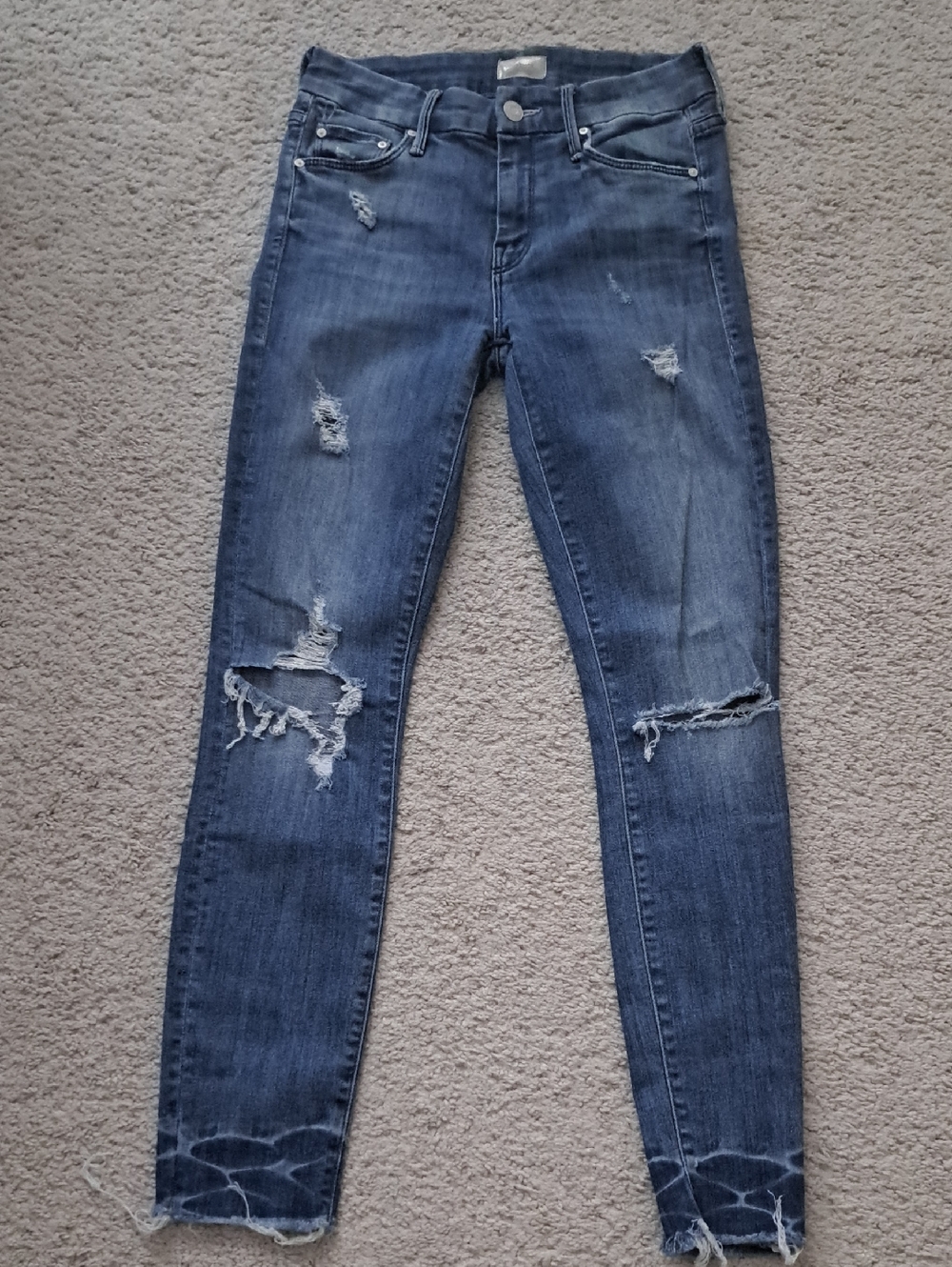 MOTHER Distressed Blue Skinny Jeans Size 24 - Picture 1 of 13